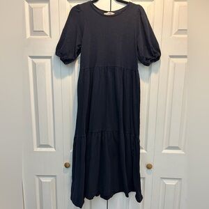 LOFT Dark Blue Tiered Midi Dress